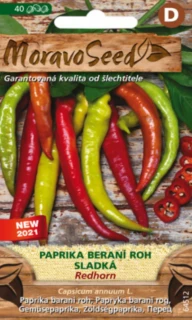 Balení MoravoSeed Redhorn se semeny sladké papriky beraní roh a červenými i zelenými plody